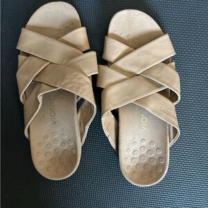 Vionic Women's Juno Orthotic Arch Support Tan Crisscross Slide Sandals Size 9.5